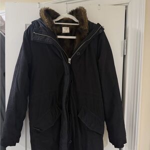 Abercrombie & Fitch Black Puffer Coat with Faux Fur